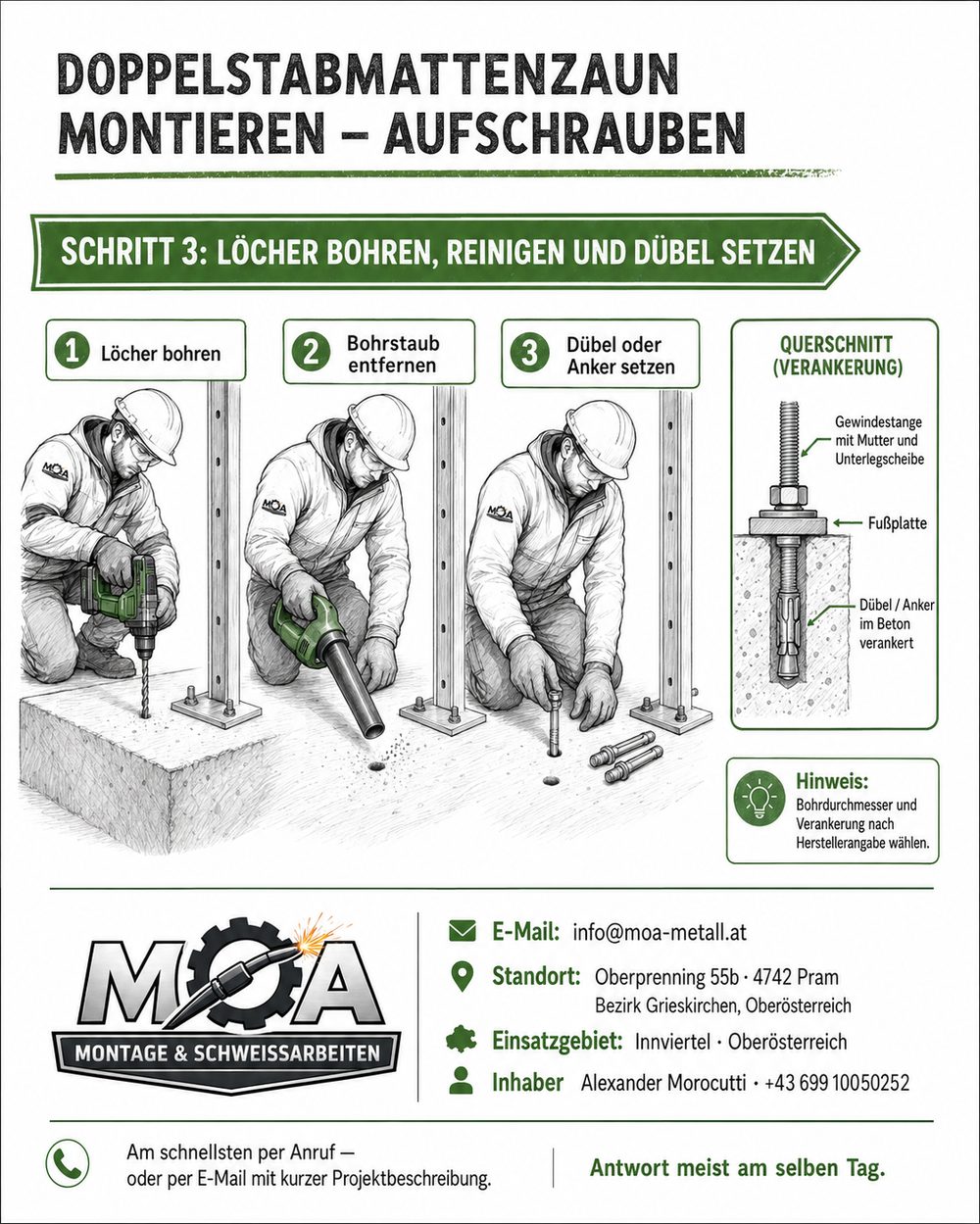 Schritt 3 Zaun aufschrauben: Löcher bohren, reinigen und Dübel setzen